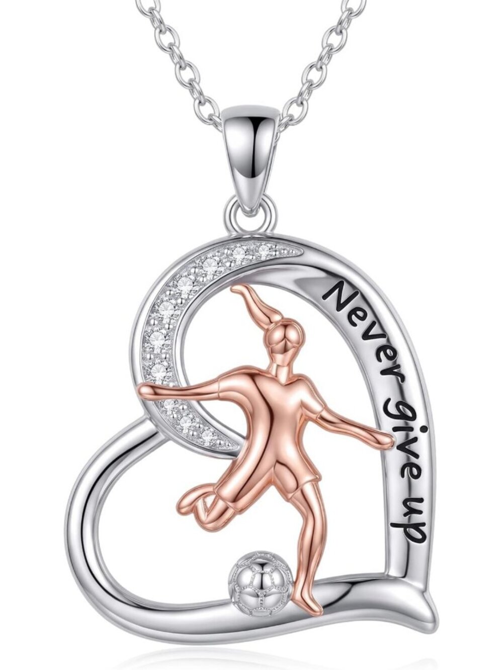 925 Sterling Silver Heart Pendant Sports Necklace - Inspirational Jewelry for